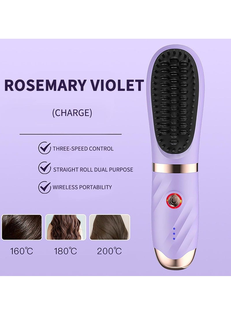 عام 2-in-1 Hair Straightening Iron Portable Cordless Curling Iron USB Rechargeable Travel Shrinkage Correction 3 Temperature Electric Straightening Comb Heated Hair Brush Doesn't Hurt Hair - Image 2