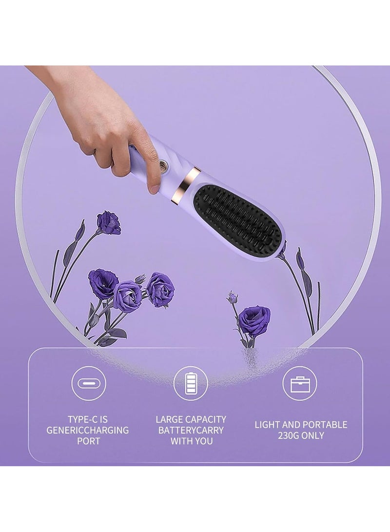 عام 2-in-1 Hair Straightening Iron Portable Cordless Curling Iron USB Rechargeable Travel Shrinkage Correction 3 Temperature Electric Straightening Comb Heated Hair Brush Doesn't Hurt Hair - Image 4