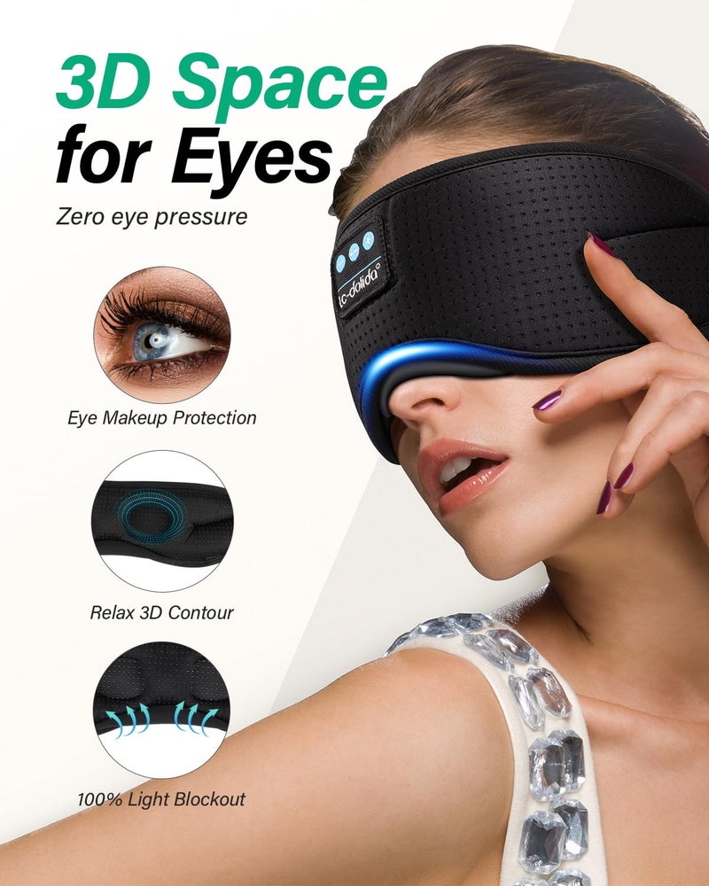 LC-dolida Sleep Headphones, White Noise Bluetooth Sleep Mask 3D Wireless Eye Mask Sleeping with Timing, Sleep Mask with Bluetooth Headphones for Side Sleepers Travel Yoga, Cool Gifts Men Women - Image 2