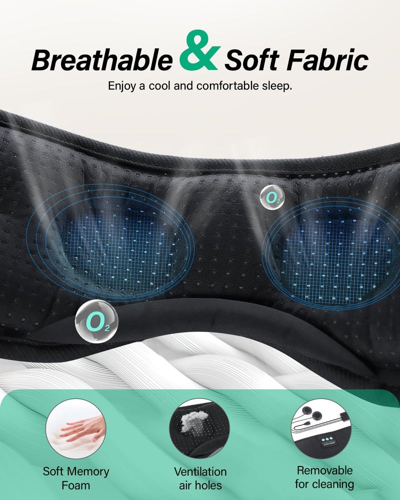 LC-dolida Sleep Headphones, White Noise Bluetooth Sleep Mask 3D Wireless Eye Mask Sleeping with Timing, Sleep Mask with Bluetooth Headphones for Side Sleepers Travel Yoga, Cool Gifts Men Women - Image 5
