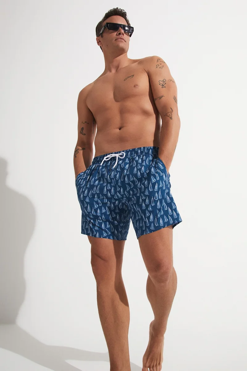 JUNE Men's Regular Fit Patterned Denim Shorts