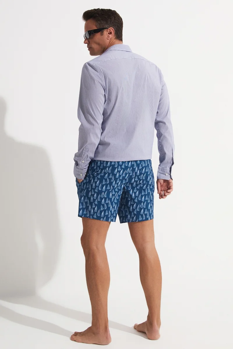 JUNE Men's Regular Fit Patterned Denim Shorts