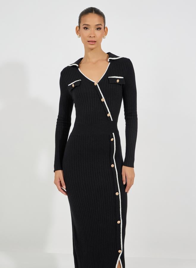 ستايلي فستان طويل محبوك بحواف غير متماثلة الطول - Image 5