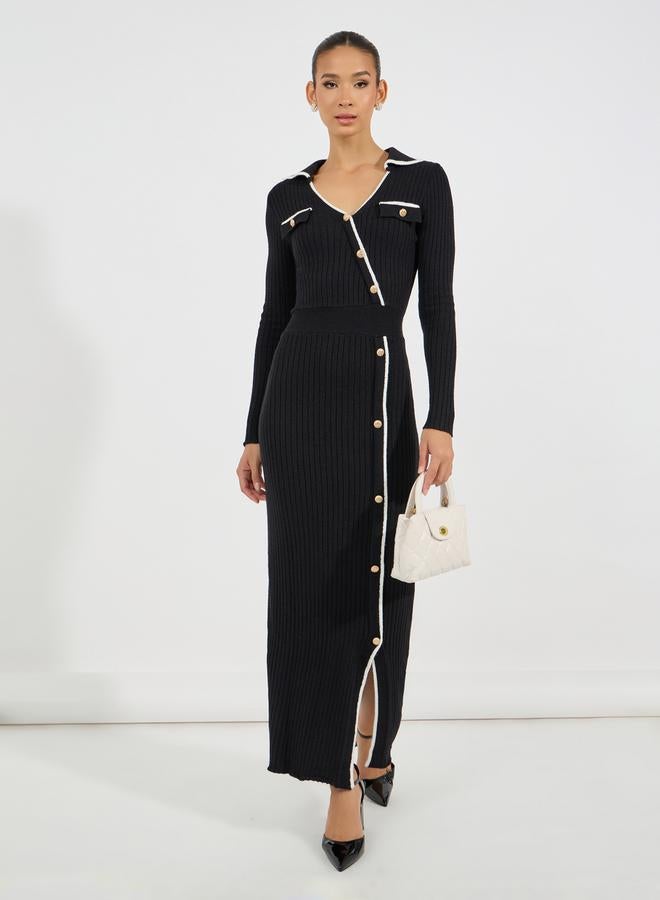 ستايلي فستان طويل محبوك بحواف غير متماثلة الطول - Image 1