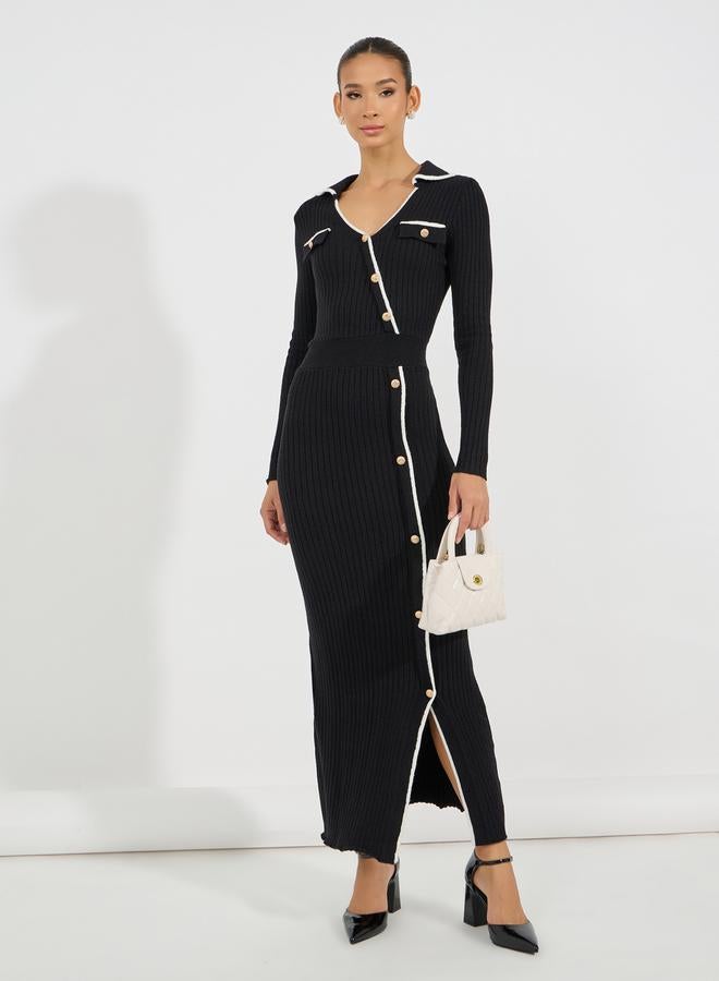 ستايلي فستان طويل محبوك بحواف غير متماثلة الطول - Image 4