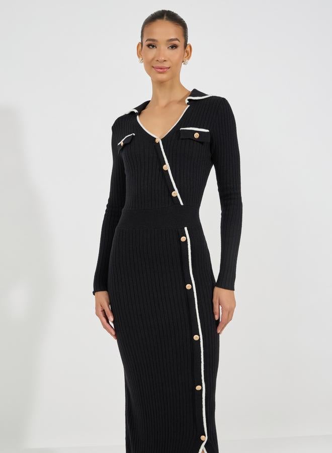 ستايلي فستان طويل محبوك بحواف غير متماثلة الطول - Image 2