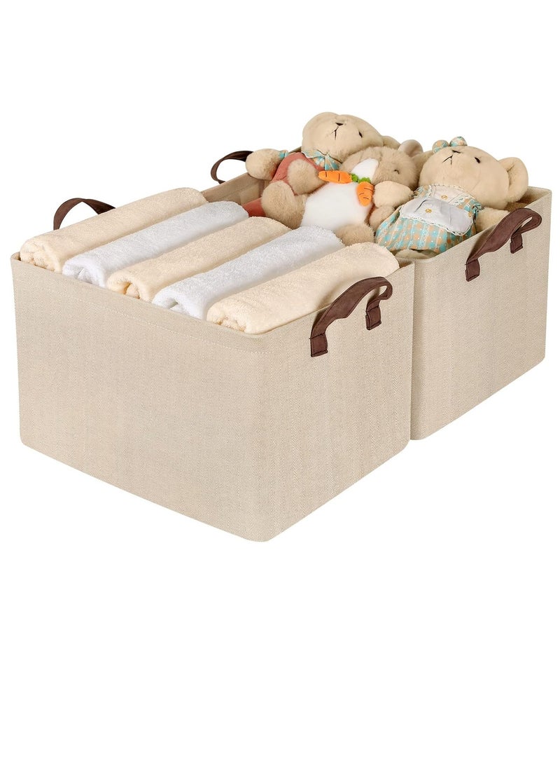 eBasket 2-Piece Oxford Folding Storage Box for Organizing Clothes, Towels, and Bed Linens (47*27*18 cm) (Beige)  - Image 1