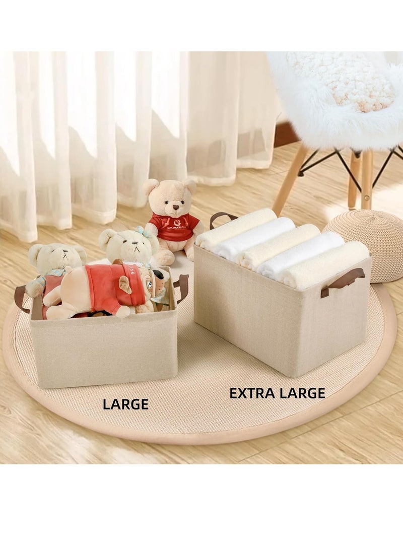 eBasket 2-Piece Oxford Folding Storage Box for Organizing Clothes, Towels, and Bed Linens (47*27*18 cm) (Beige)  - Image 2