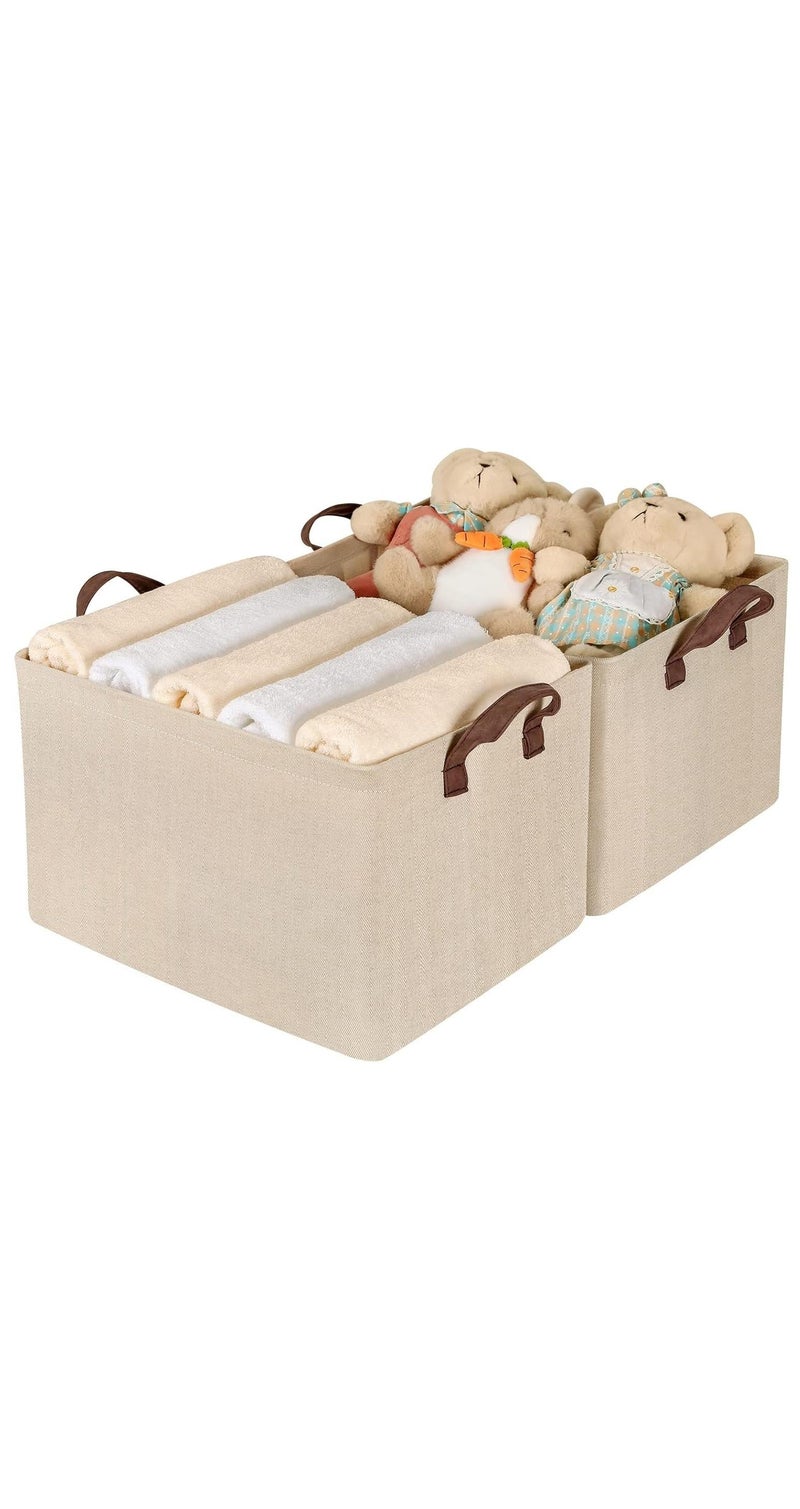 eBasket 2-Piece Oxford Folding Storage Box for Organizing Clothes, Towels, and Bed Linens (47*27*18 cm) (Beige) - Image 1