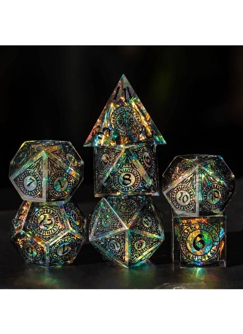 Sharp Edges Dice Dnd 7 Pcs D&D Dice Handcrafted Polyhedral Dice Set For Role Playing Game Mtg Pathfinder (Black Pattern)