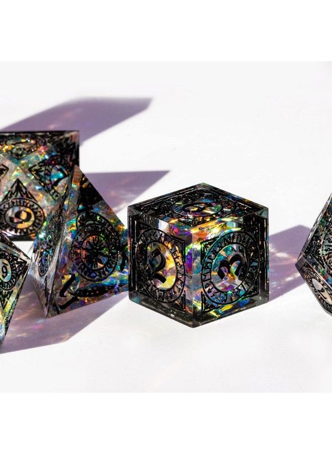 cusdie Sharp Edges Dice Dnd 7 Pcs D&D Dice Handcrafted Polyhedral Dice Set For Role Playing Game Mtg Pathfinder (Black Pattern)  - Image 4