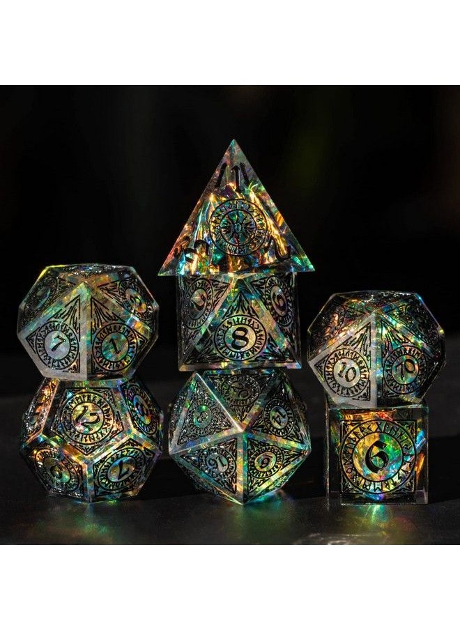 cusdie Sharp Edges Dice Dnd 7 Pcs D&D Dice Handcrafted Polyhedral Dice Set For Role Playing Game Mtg Pathfinder (Black Pattern)  - Image 2