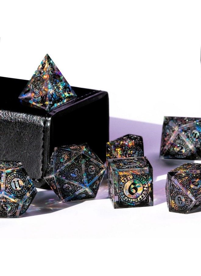 cusdie Sharp Edges Dice Dnd 7 Pcs D&D Dice Handcrafted Polyhedral Dice Set For Role Playing Game Mtg Pathfinder (Black Pattern)  - Image 5
