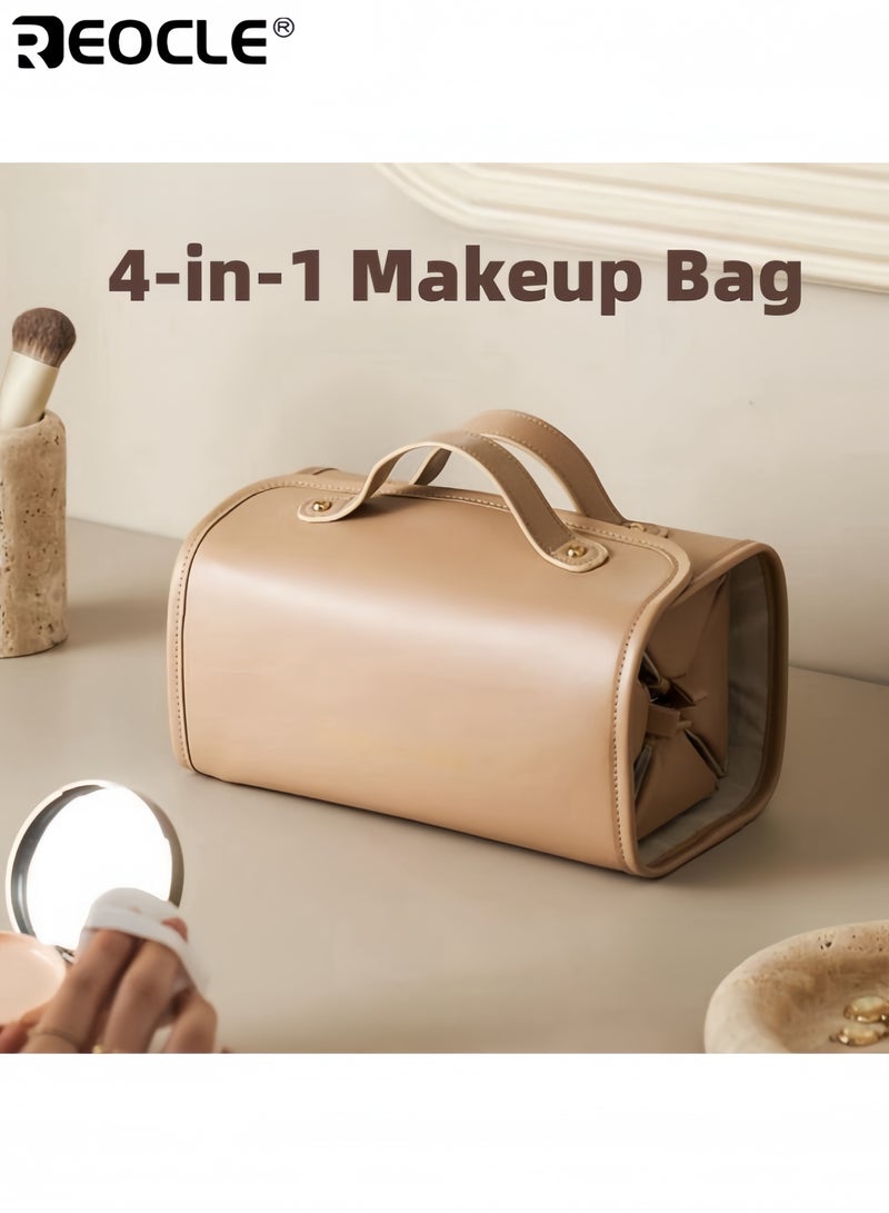 ريوكل حقيبة مستحضرات تجميل سفرية قابلة للطي 4 في 1 حقيبة مكياج أنيقة من الجلد الصناعي منظم مجوهرات مع أدراج سعة كبيرة مقاومة للماء - Image 1