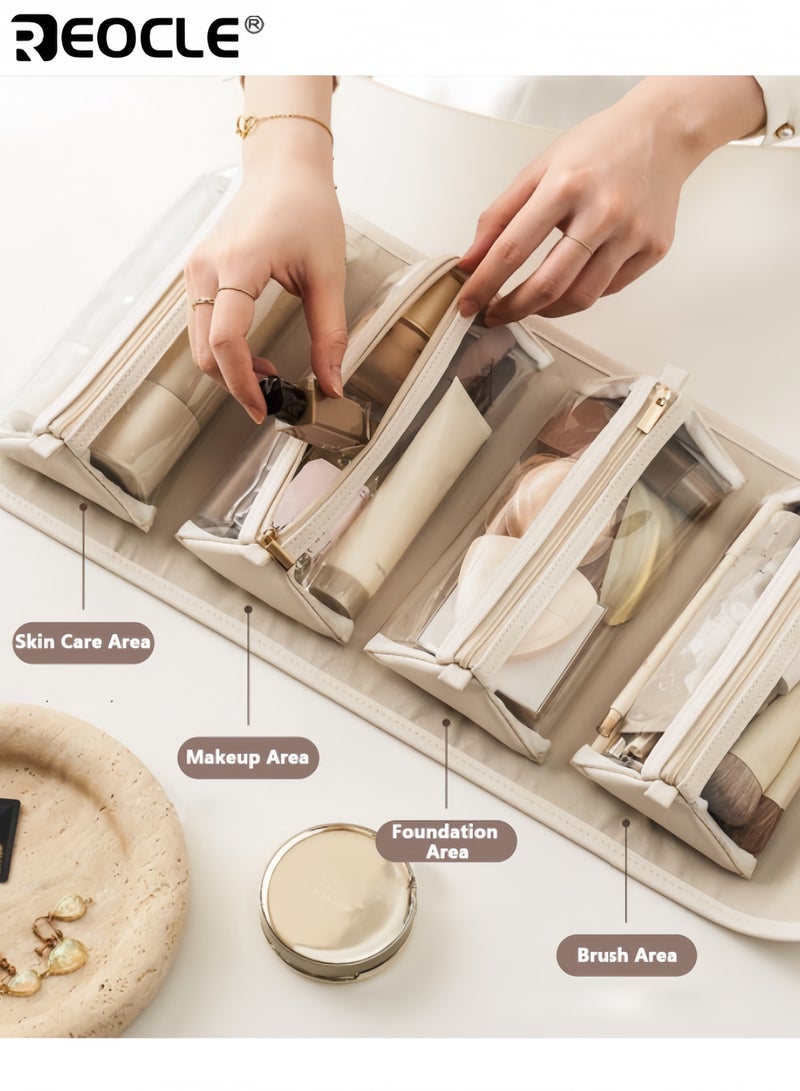 ريوكل حقيبة مستحضرات تجميل سفرية قابلة للطي 4 في 1 حقيبة مكياج أنيقة من الجلد الصناعي منظم مجوهرات مع أدراج سعة كبيرة مقاومة للماء - Image 2