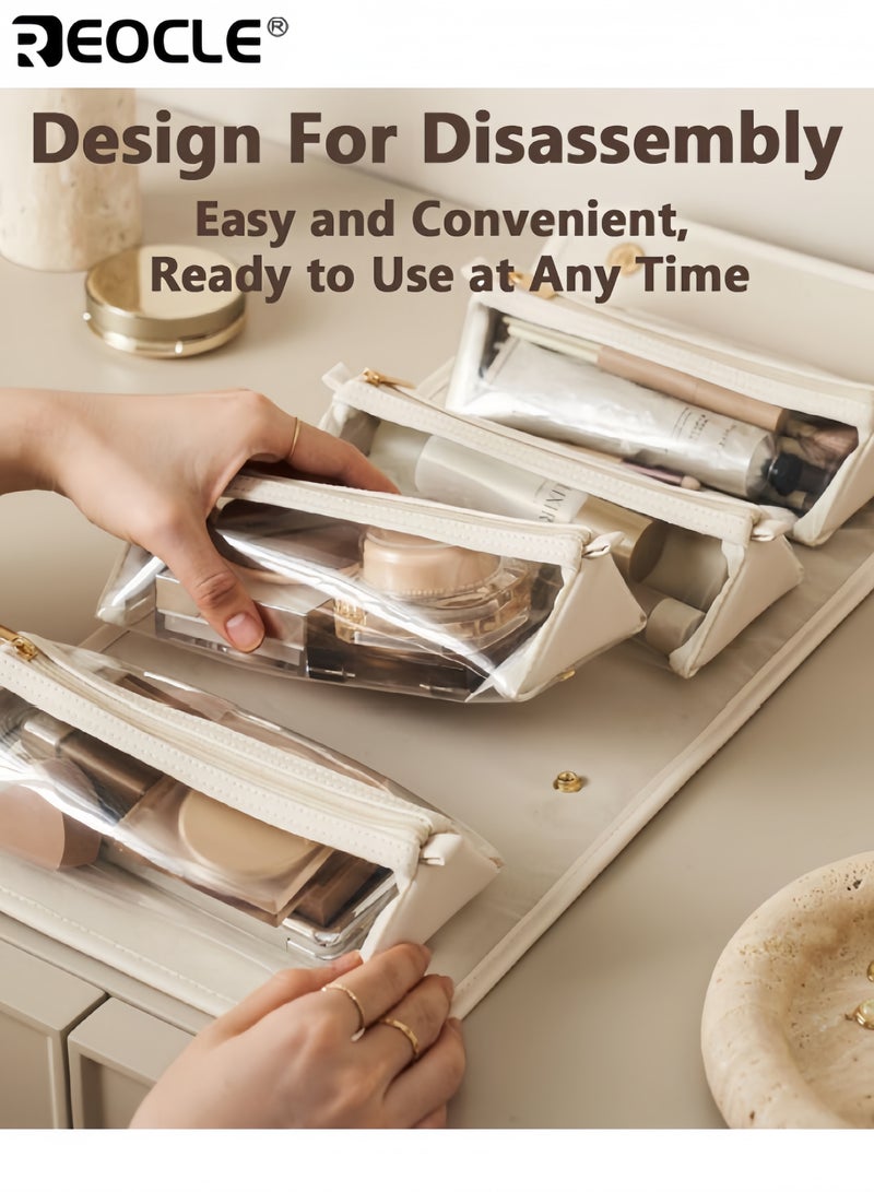 ريوكل حقيبة مستحضرات تجميل سفرية قابلة للطي 4 في 1 حقيبة مكياج أنيقة من الجلد الصناعي منظم مجوهرات مع أدراج سعة كبيرة مقاومة للماء - Image 3