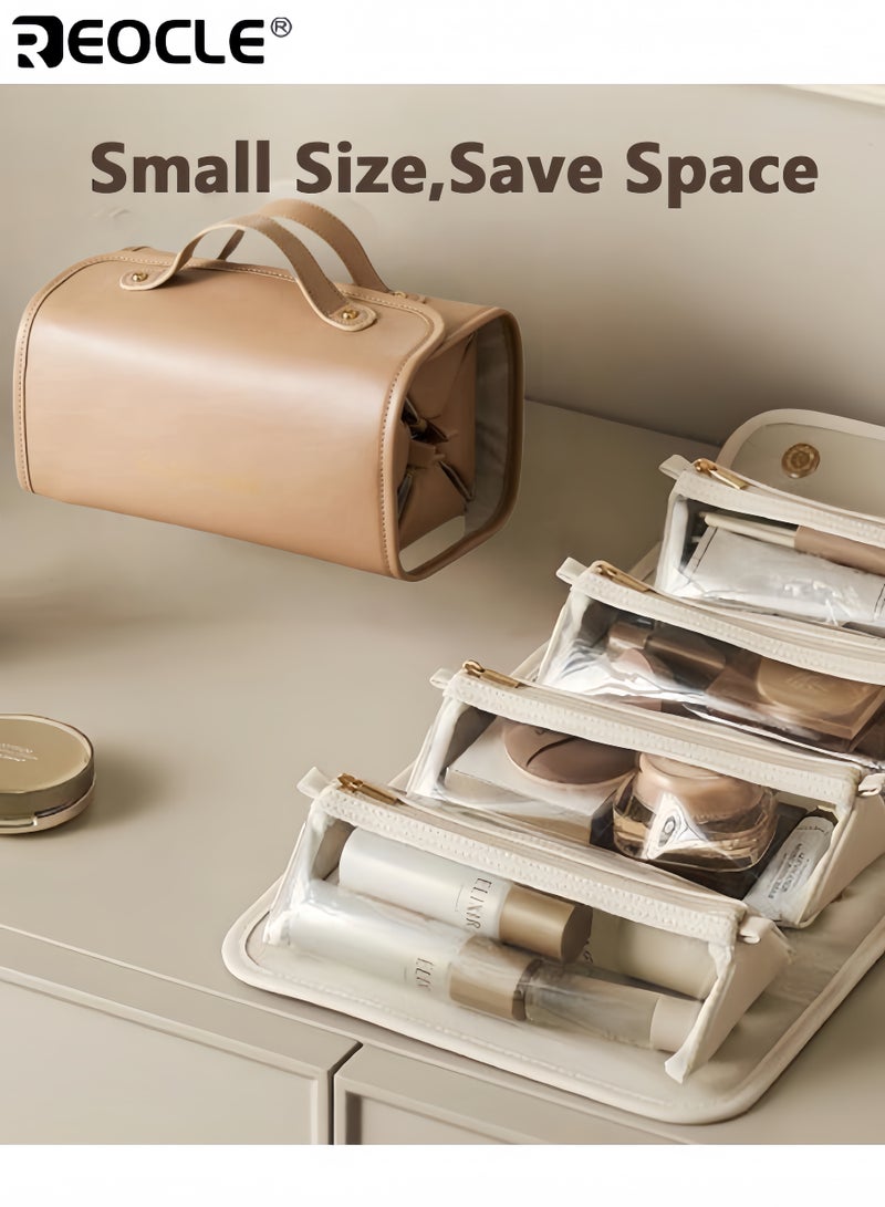 ريوكل حقيبة مستحضرات تجميل سفرية قابلة للطي 4 في 1 حقيبة مكياج أنيقة من الجلد الصناعي منظم مجوهرات مع أدراج سعة كبيرة مقاومة للماء - Image 5