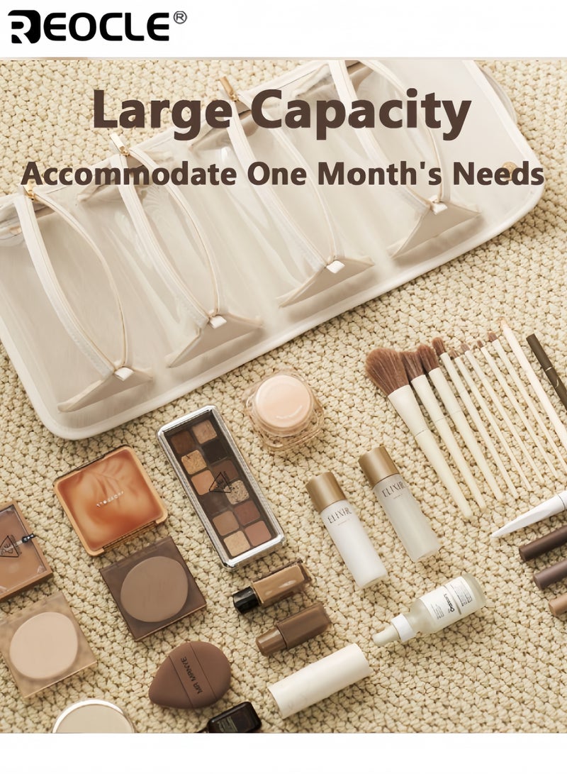 ريوكل حقيبة مستحضرات تجميل سفرية قابلة للطي 4 في 1 حقيبة مكياج أنيقة من الجلد الصناعي منظم مجوهرات مع أدراج سعة كبيرة مقاومة للماء - Image 4