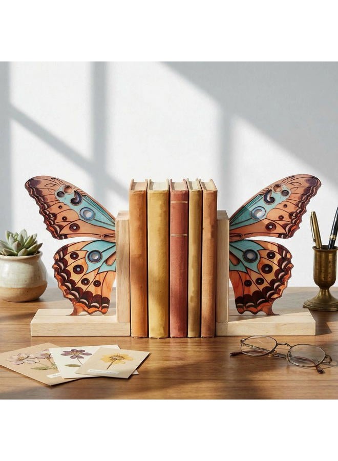 Tosstuki Decorative Butterfly Bookends Wooden Acrylic Butterfly Bookends Modern Bookshelf Decor Accents Book Stopper Decor for Home Farmhouse Shelves Office Lover Gift (Stylish Style) - Image 5