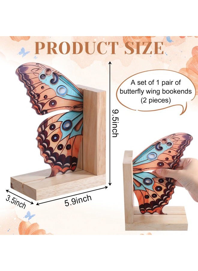Tosstuki Decorative Butterfly Bookends Wooden Acrylic Butterfly Bookends Modern Bookshelf Decor Accents Book Stopper Decor for Home Farmhouse Shelves Office Lover Gift (Stylish Style) - Image 2