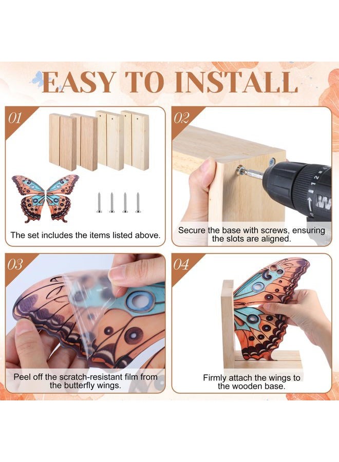 Tosstuki Decorative Butterfly Bookends Wooden Acrylic Butterfly Bookends Modern Bookshelf Decor Accents Book Stopper Decor for Home Farmhouse Shelves Office Lover Gift (Stylish Style) - Image 4