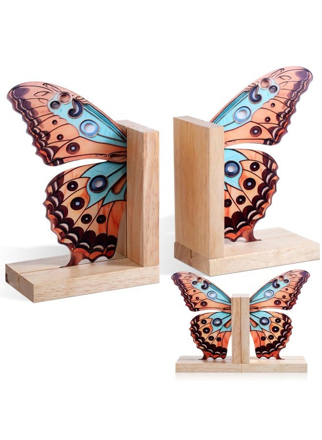 Tosstuki Decorative Butterfly Bookends Wooden Acrylic Butterfly Bookends Modern Bookshelf Decor Accents Book Stopper Decor for Home Farmhouse Shelves Office Lover Gift (Stylish Style) - Image 1