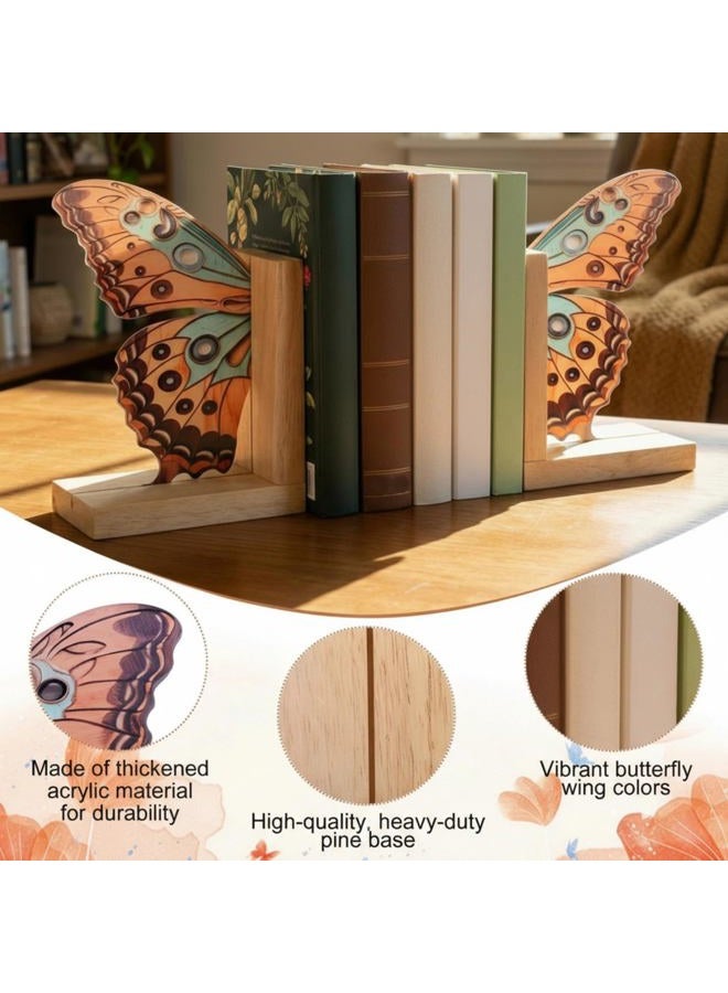 Tosstuki Decorative Butterfly Bookends Wooden Acrylic Butterfly Bookends Modern Bookshelf Decor Accents Book Stopper Decor for Home Farmhouse Shelves Office Lover Gift (Stylish Style) - Image 3