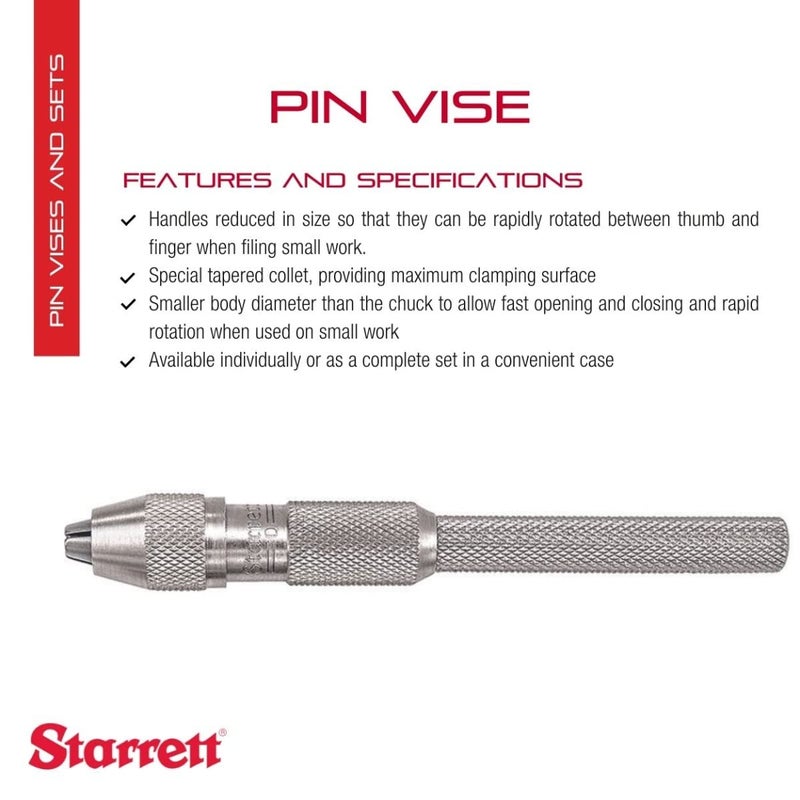 Starrett Pin Vise with Knurled Handles Smaller Body Diameter than the Chuck and Special Tapered Collet for Maximum Clamping Surface  115187 Range  162D - Image 2