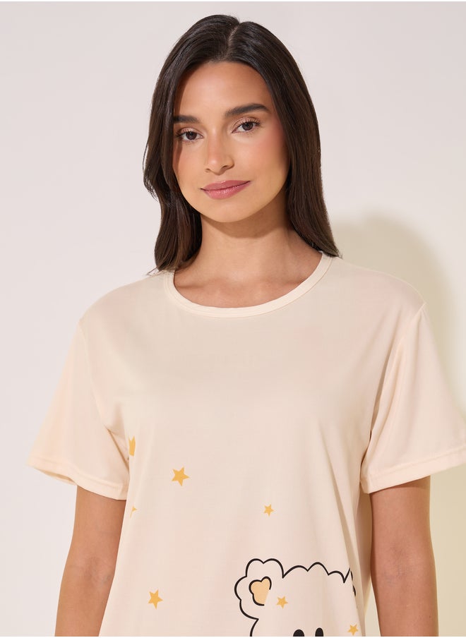 Take Two Graphic Print Round Neck Sleep T-Shirt Dress  - Image 3