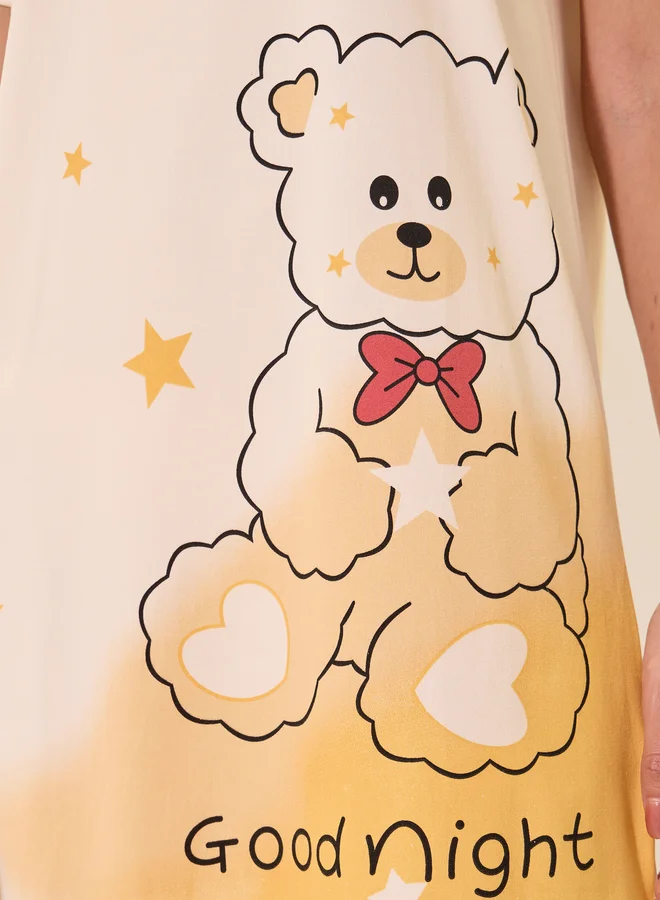 Take Two Graphic Print Round Neck Sleep T-Shirt Dress