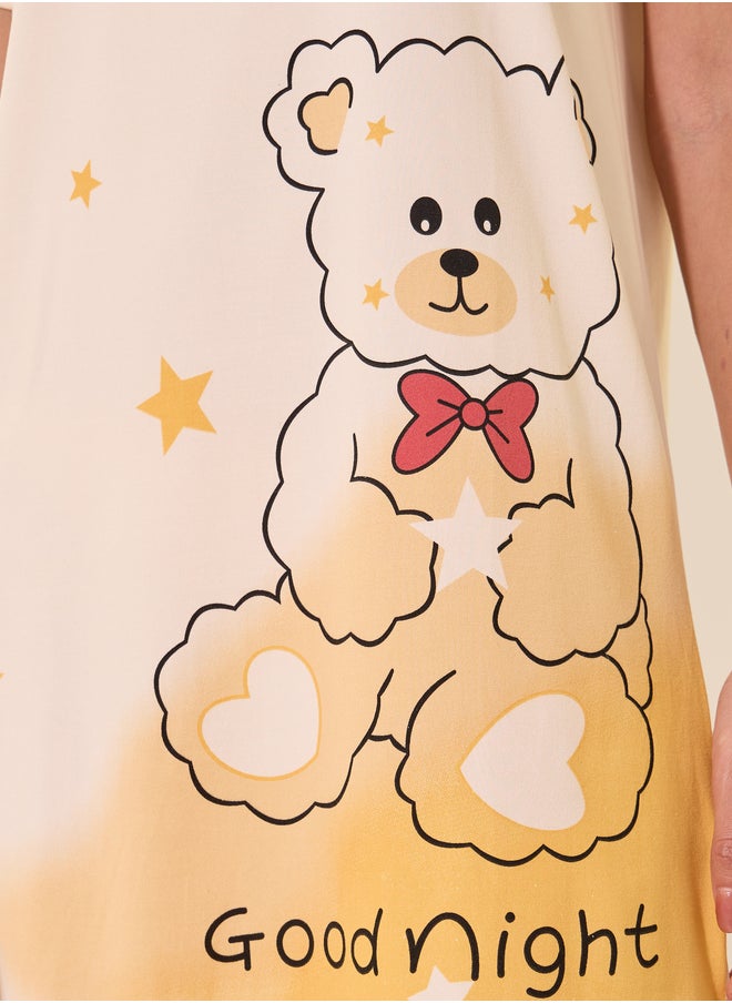 Take Two Graphic Print Round Neck Sleep T-Shirt Dress  - Image 4