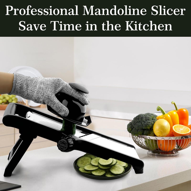VEKAYA Mandoline Slicer for Kicthen,Adjustable Vegetable Slicer,Food Chopper,Potato Slicer,Mandolin,Tomato Slicer,Veggie Cutter,Stainless Steel Professional with Safety Gloves - Image 5