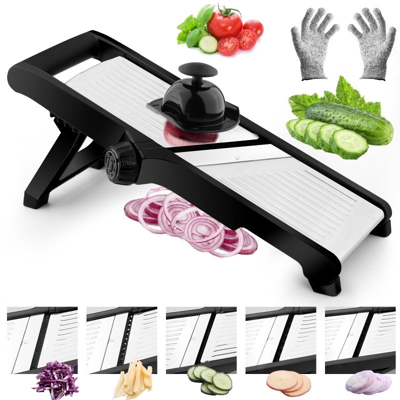 VEKAYA Mandoline Slicer for Kicthen,Adjustable Vegetable Slicer,Food Chopper,Potato Slicer,Mandolin,Tomato Slicer,Veggie Cutter,Stainless Steel Professional with Safety Gloves - Image 1
