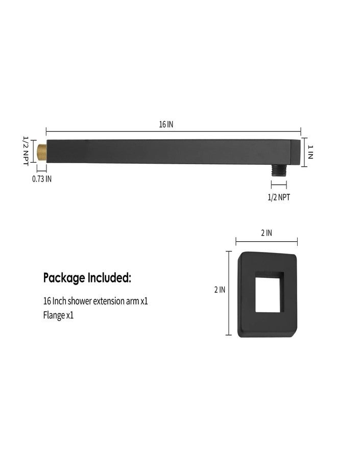 BESy ذراع دش BESy مع شفة، ذراع مربع إضافي ثابت للتثبيت على الحائط، أسود غير لامع، 16 بوصة، ذراع رأس دش مثبت على الحائط من الفولاذ المقاوم للصدأ - Image 5