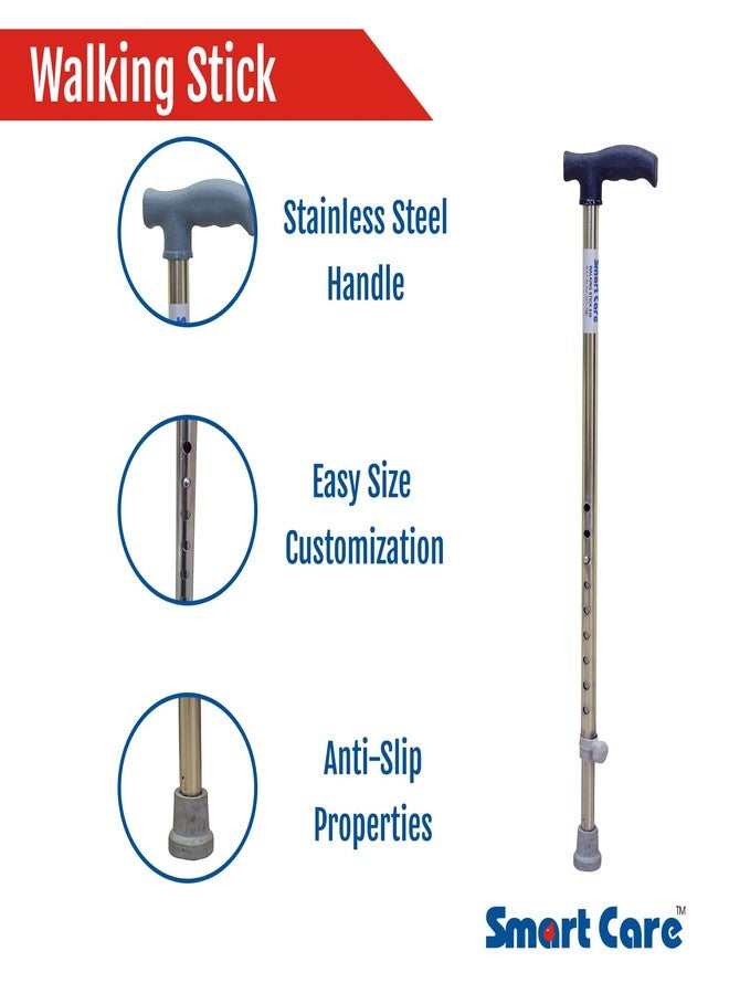 SMARTCARE Smart Care Walking Stick Height Adjustable Strong and Durable Anti-slip Lightweight, Adjustable Walking Cane, Hand Stick for Old People & Adults Men and Women for Balancing Mobility Aid T Handle - 930 SS - Image 5