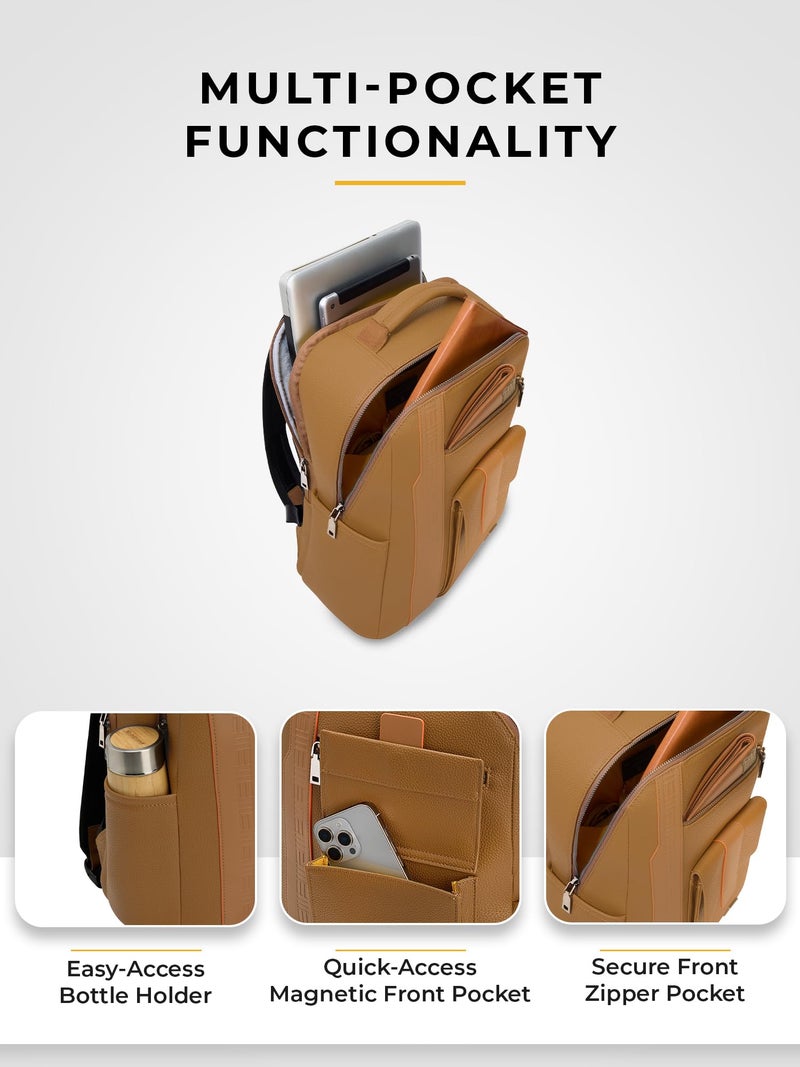 EUME Nexa Backpack Bag for Man, Rustic Brown | 2 Large Compartment Office Laptop Backpack | Fits Up to 15.6" Laptop | Vegan Leather | Travel Bag | Laptop Backpack for Men and Women - Image 5