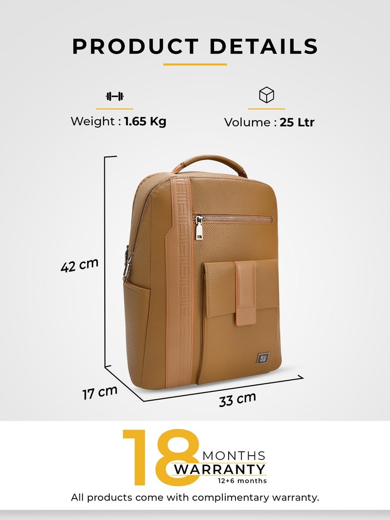 EUME Nexa Backpack Bag for Man, Rustic Brown | 2 Large Compartment Office Laptop Backpack | Fits Up to 15.6" Laptop | Vegan Leather | Travel Bag | Laptop Backpack for Men and Women - Image 3