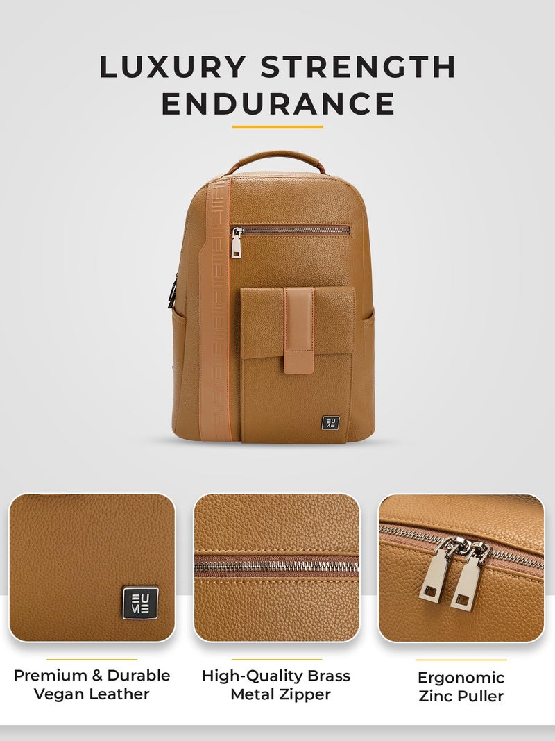 EUME Nexa Backpack Bag for Man, Rustic Brown | 2 Large Compartment Office Laptop Backpack | Fits Up to 15.6" Laptop | Vegan Leather | Travel Bag | Laptop Backpack for Men and Women - Image 4