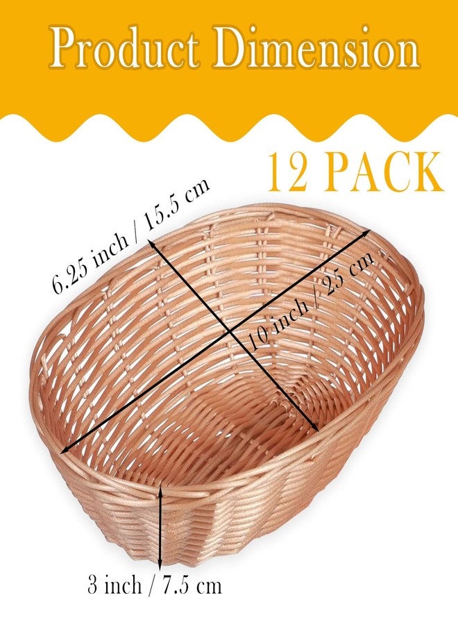 Nexboraque 12 Pack Plastic Oval Basket, Empty Bread Basket 10 x 6.25 x 3 Inch Food Storage Basket Bulk, Plastic Wicker Baskets Bin for Kitchen Serving, Centerpiece Display, Christmas Gifts, Brown - Image 2