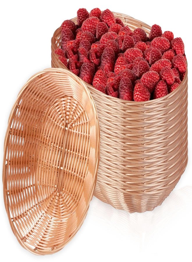 Nexboraque 12 Pack Plastic Oval Basket, Empty Bread Basket 10 x 6.25 x 3 Inch Food Storage Basket Bulk, Plastic Wicker Baskets Bin for Kitchen Serving, Centerpiece Display, Christmas Gifts, Brown - Image 1