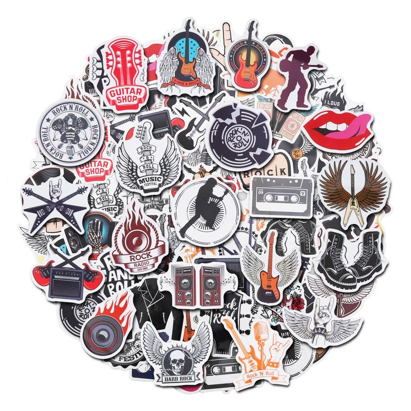Cleverplay 100 Pack Rock and Roll Stickers, Rock Star Party Favors, Birthday Decorations - Image 1