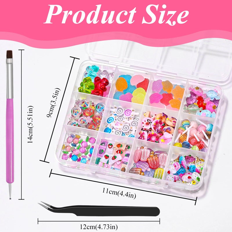 editTime 3D Candy Nail Charms, Multi Color Sweet Lollipop Donuts Doughnut Gummy Star Heart Bears Cute Candy Jewelry Nail Charms with Pickup Tools for Nail Art DIY Decorations Design - Image 2