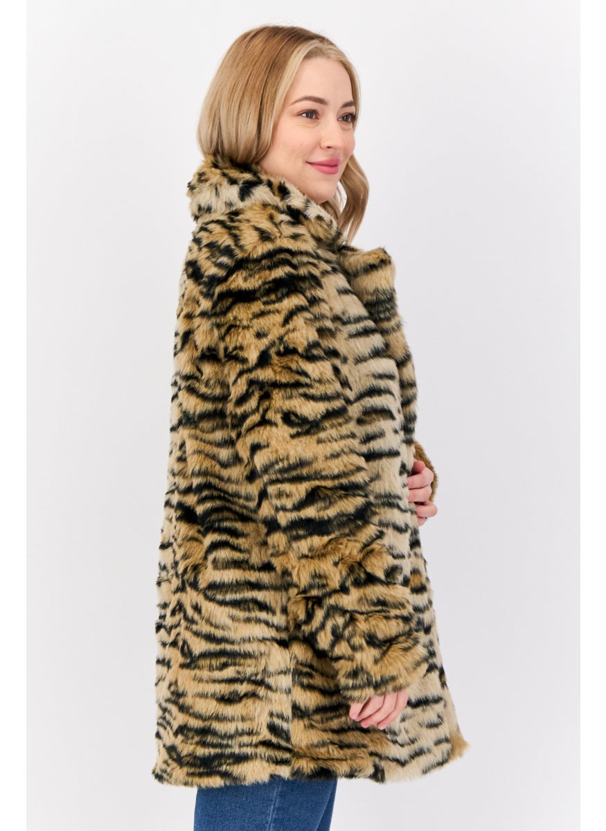 Women Faux Fur Leopard Print Sherpa Jacket, Multicolor