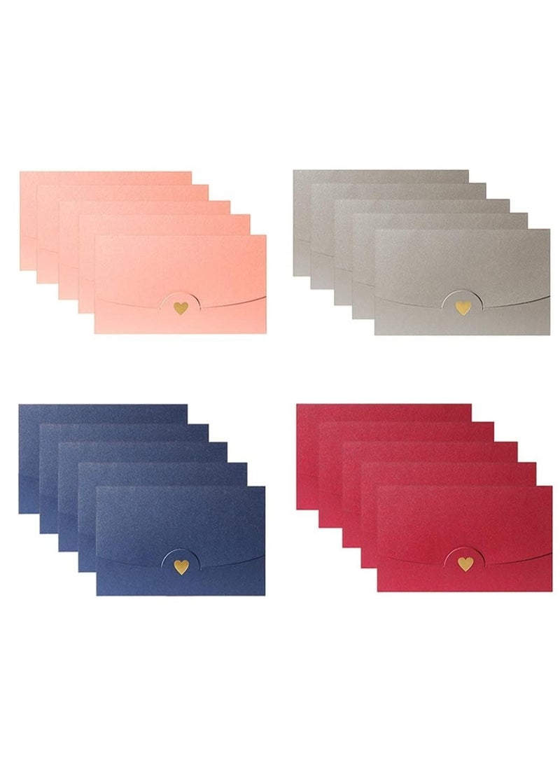SOLARAE 20 Pieces Gift Card Envelopes Set Pearlescent and Kraft Paper Mini Envelopes with Bronzing Heart Clasp - Image 1