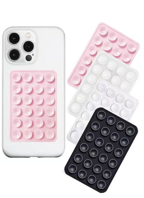 Suction Phone Case Mount, 4Pcs Silicone Phone Suction Grip Compatible with iPhone and Android Cases, Anti-Slip Hands-Free Mobile Accessory Holder, Sticky Phone Grip for Tiktok Videos and Selfies(Pink, black, white, transparent)