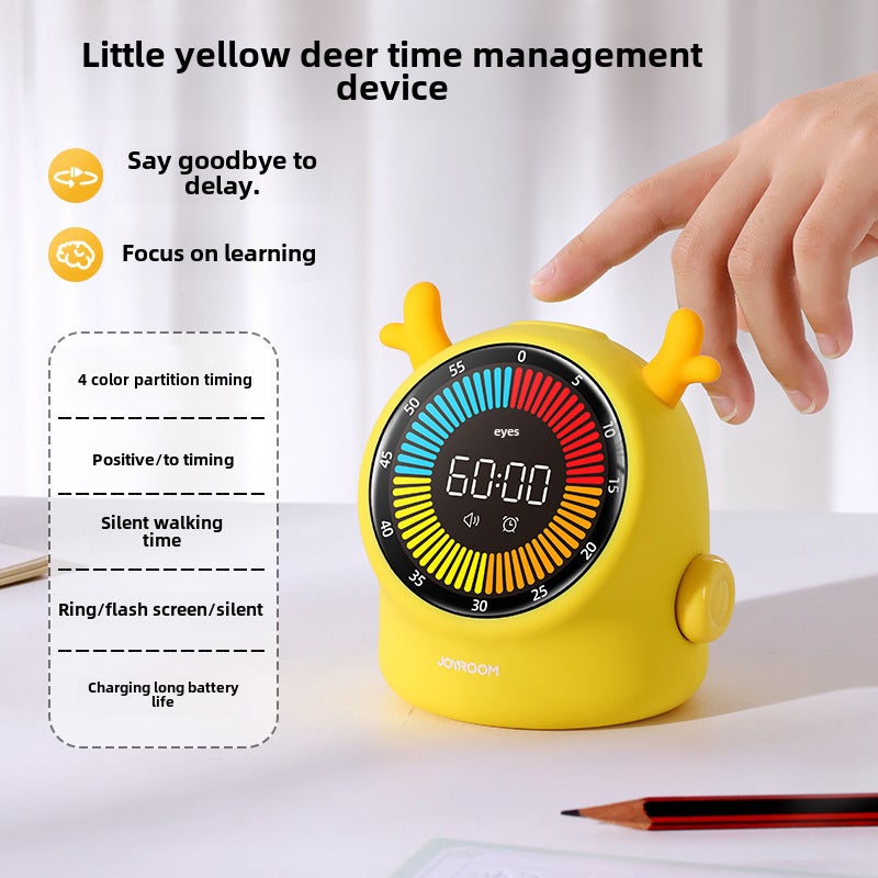 Visual Timer for Studious Kids Little Yellow deer [timing★Alarm clock 2-in-1] walking silent | Precise timing ultra-long battery life 