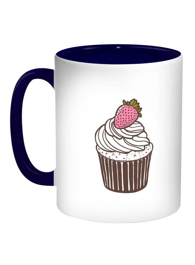 RYN Piece Cakes Printed Coffee Mug Blue/White/Brown 11ounce