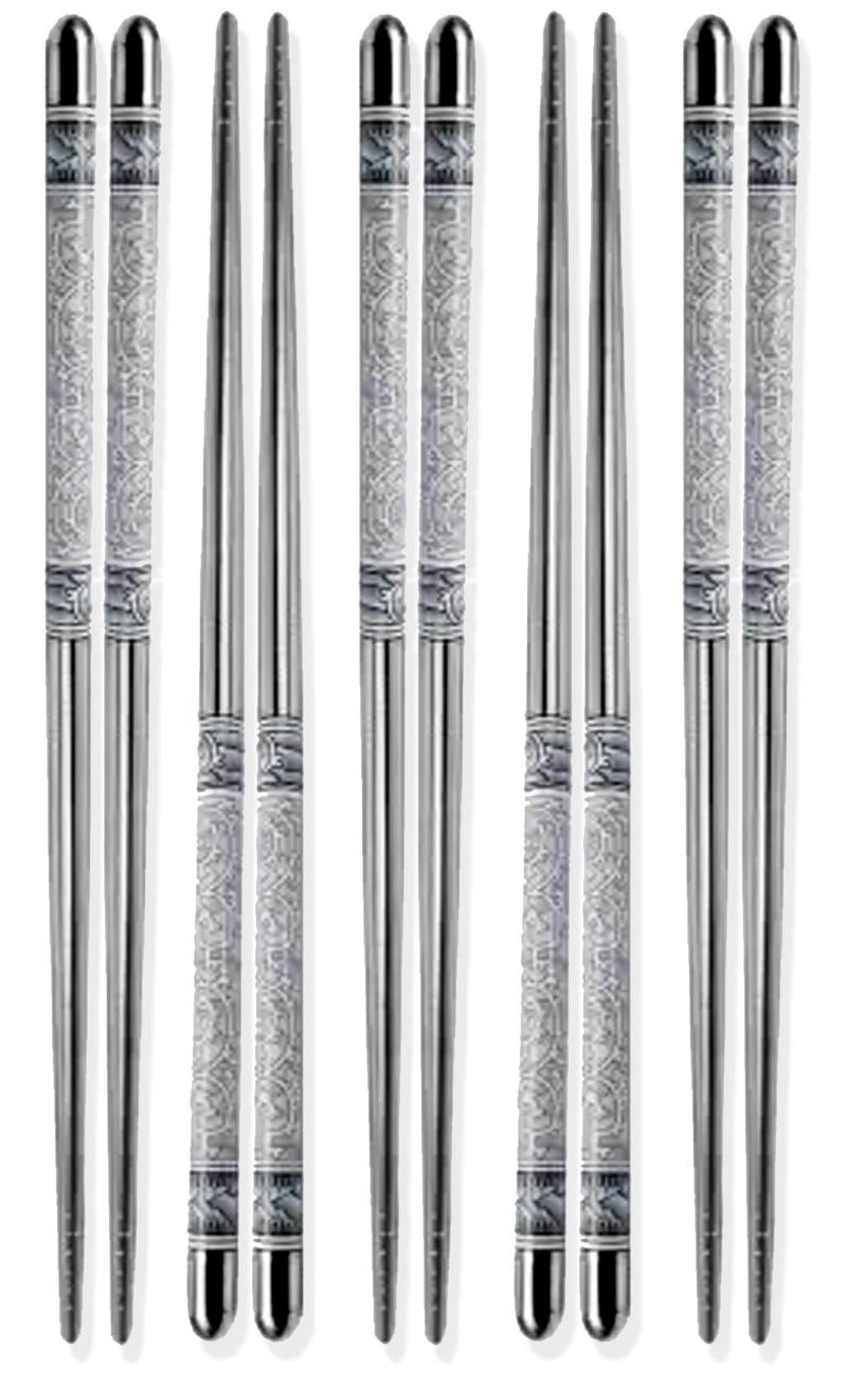Flavoma 5 Pairs Reusable Classic Metal Steel Chopsticks | Dishwasher Safe | Non-Slip Stainless Steel Chopsticks | Lightweight Easy to Use Metal Chop Stick Utensils - Image 1