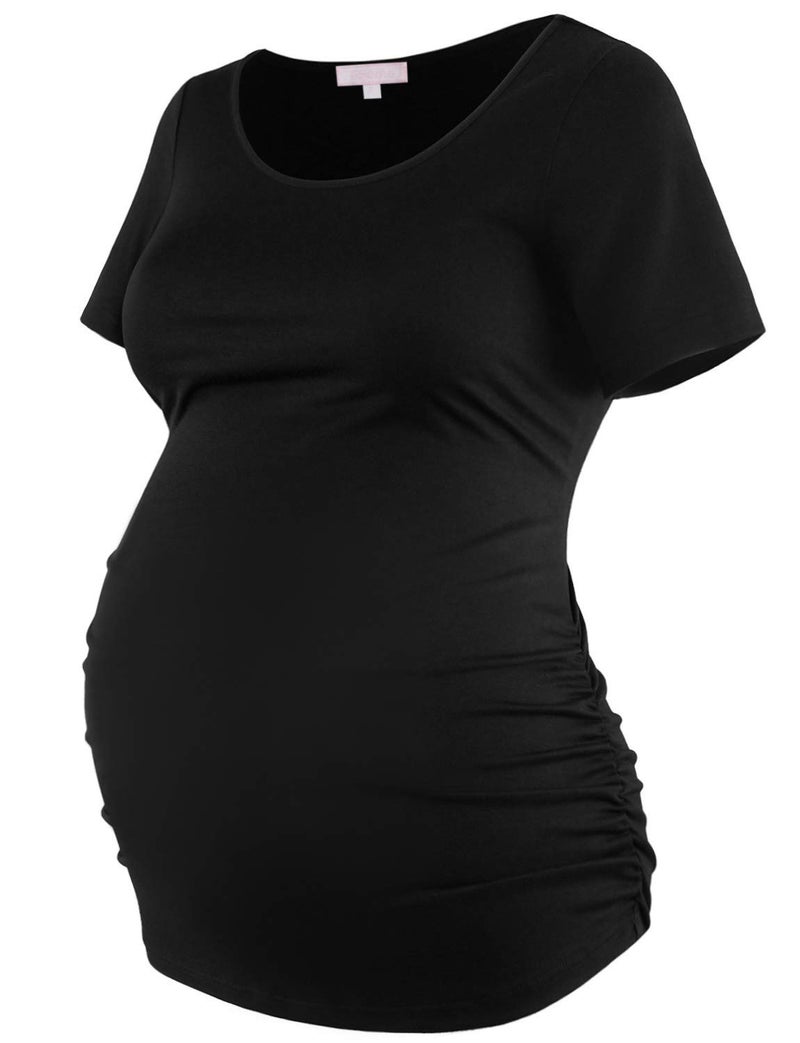 Bhome Maternity Black Tshirt for Pregnancy Casual Tee Shirts with Short Sleeve XL