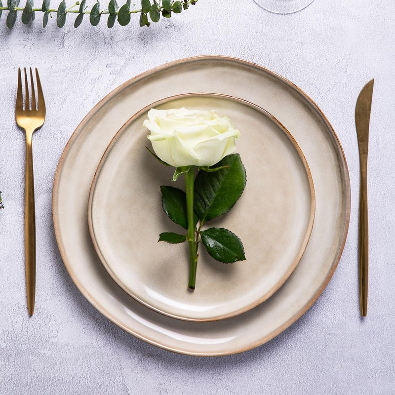 AmorArc Ceramic Dinnerware SetsHandmade Reactive Glaze Stonewre Plates and Bowls SetsHighly Chip and Crack Resistant  Dishwasher  Microwave Safe Dishes SetService for 4 12pc - Image 3